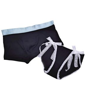 Underpants 2pcs Lovers Couples Panties Men Boxers Short Women Bowknot Briefs Breathable Lace Cotton For Male Female Underwear