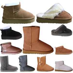 2024 Stivali da neve per donna Classico di lusso Australie Australia Stivaletti pelosi marroni Navy Rosa Nero Stilista Stivaletti Bottes Fiocco alla caviglia