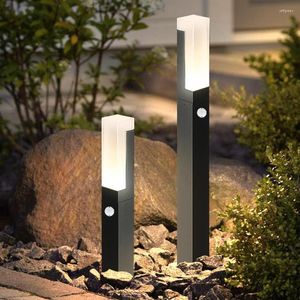 Vattentät rörelsesensor Lawn Lamp Aluminium Garden Pillar Post Light Outdoor Courtyard Villa Landscape Pollards