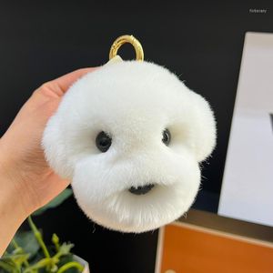 Keychains Cute Plush Real Rex Fur Little White Dog Pendant Keychain Kids Bag Ornaments Women Car Keyring Trinkets Birthday Gifts