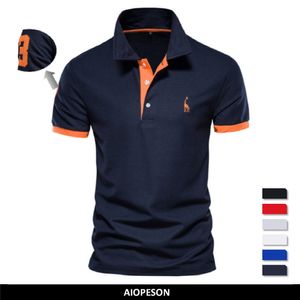 Herren Polos Aiopeson Stickerei 35% Baumwolle Polo -Hemden für Männer lässige Feste Farbe Slim Fit Mens Polos Sommer Modemarke Männer Kleidung Kleidung