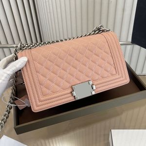 Caviar Cowhide Boy Designer Bags Винтажные серебряные металлические аппаратные цепочки кросс -кошелек женская классическая стеганая стеганая мателассе.