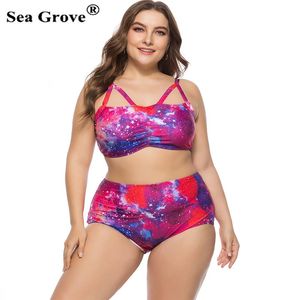 女性用水着ビキニ女性プラスサイズ3xl 4xl 5xlギャラクシーハイウエストレースアップビキニセット2023セクシーなグリル水着バススーツ