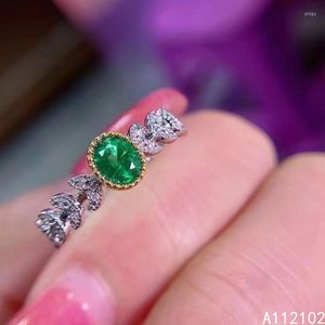 Cluster Rings KJJEAXCMY Fine Jewelry 925 Sterling Silver Inlaid Natural Emerald Girls Exquisite Luxury Chinese Style Leaf Ring Support Test