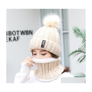 Other Maternity Supplies Knitted Bobble Hat Scarf Set B Decoration Solid Color Women Beanies Elastic Plush Winter Warm Lady Fitted C Dhtu5