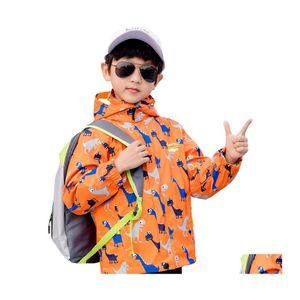 Jackets Children Hooded Waterproof Windbreakers Spring Jacket For Girls Dinosaur Kids Toddler Rain Coat Boy Outerwear 1041 V2 Drop D Dhqma