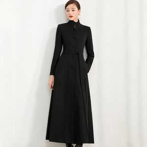 Misto lana da donna Cappotto lungo da donna Autunno Inverno Moda elegante addensare Capispalla nero allungato Cappotto sottile femminile 230107