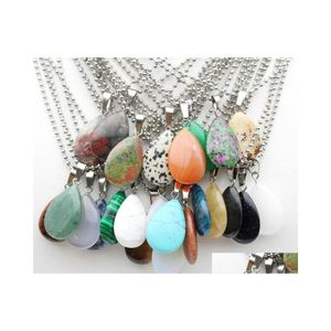 Pendant Necklaces Stainless Chain Water Drop Stone Quartz Crystal Agates Turquoises Malachite Jewelry Making Necklace Accessories De Dhwui