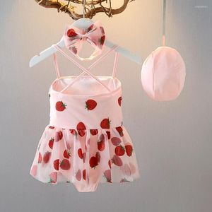 Girl Dresses 1 Set Kids Swimsuit Conjoined Soft Smooth Surface Short Ruffles Sleeve Girls Bathing Suit Children Swimwear For Outdoor