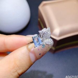 Cluster Rings KJJEAXCMY Fine Jewelry 925 Sterling Silver Inlaid Natural Aquamarine Women's Elegant Personality Butterfly Square Gem Ring