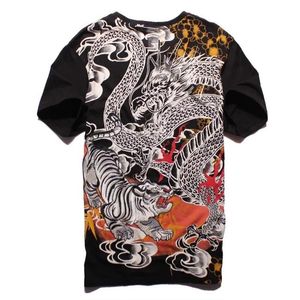 T-shirts masculins hommes Hip Hop Vêtements chinois Tiger noir Tiger et dragon broderie