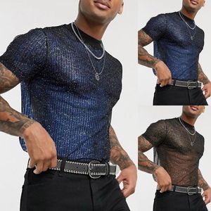 Men's T Shirts Male Summer Sexy Party Mesh Shirt Blouse Tight Round Neck Short Sleeve Tops Boys Winter Clothes Size 6Men's