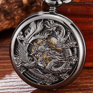 Pocket Watches Roman Siffror Visa automatisk mekanisk klocka Dragon Face Pendant Self Winding Clock Vintage Gifts