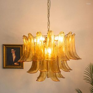 Pendant Lamps Japanese Cloud Glass Chandelier Lights Amber Light Luxury Family Living Room Decor Ceiling Sling Chain