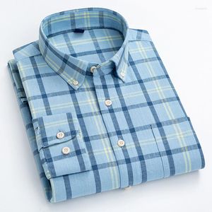 Camicie casual da uomo Camicia scozzese da lavoro a maniche lunghe in lino di cotone Camicia a quadri traspirante di qualità con tasca frontale