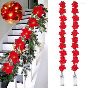 Strings 2M LED Christmas Light String Red Flower Decoration Holiday DIY Fabric Plant Ornaments