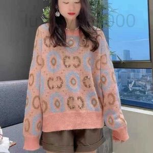 Kobiet Sweters Designer Spring New Hot Diamond Double G Lotus Pink Jacquard Crew Sweater Znka
