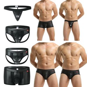 Underpants Men Lingerie Faux Imitation Leather Boxers Black Sexy Underwear Shorts Home Fashion Cool Male Man Bottom Pants