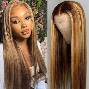 Hot Lace Wigs t Part Hd Transparent Honey Blonde Front Human Hair Pre Plucked Ombre Brown Highlight Straight Frontal for Women 221212