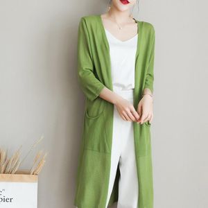 Women's Knits & Tees 2023 Summer Women Long Cardigans Jacket Casual Loose Ice Silk Knitted Cardigan Ladies Thin Sweater Shawl Plus Size 2XL