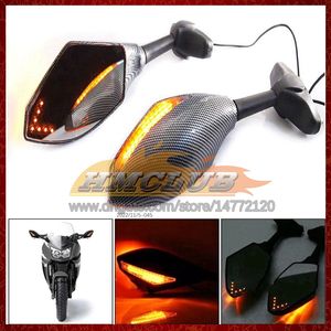 2 xオートバイLED LED Turn Lights Side Mirrors for Kawasaki Ninja ZX-6R ZX 6R 6 R ZX6R 09 10 11 12 2009 2010 2011 2012 Carbon Turnシグナルインジケーターリアビューミラー6色