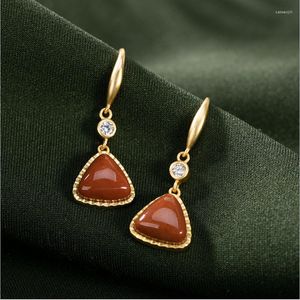 Dangle Earrings Uglyless Gold Agate Triangle For Women Geometric Simple Fashion Gemstones 925 Silver Zircons Crystals Brincos