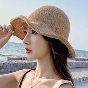 Wide Brim Hats Bucket Panama Women Summer Straw Lady Small Eaves Korean Beach Seaside Sun Cap Female Fashion Fisherman 230106