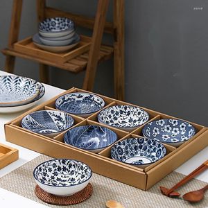 Bowls 5.25 Inch Japanese Ceramic Shallow Bowl Creative Blue White Soup Noodle Dishtableware Home Restaurant Salad