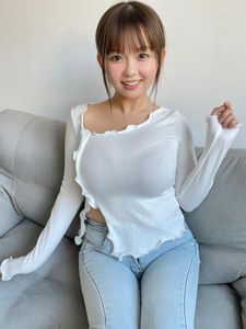 Kvinnors T -skjortor Summer Tshirt Autumn Ruffles Slim Long Sleeve Tees Tops Skiny Sexy Korean Women 2023 Sweet Sweet 1nld