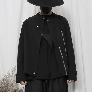 Herrenjacken, große Freizeitjacke, japanische Mode, personalisiertes Reißverschluss-Design, asymmetrische Knopfleiste, lockere kragenlose Jacke für Herren