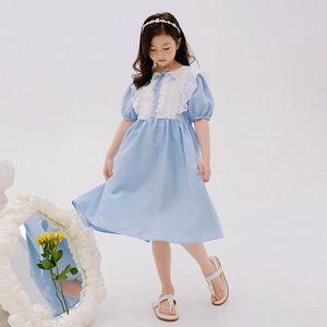 Sukienki dla dziewczynek Summer dla dziewcząt Blue Plaid Kids Księżniczka Sukienka 2023 Fahion luźne puff rękawy szkoł