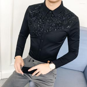 Men's Casual Shirts 2023 Autumn Winter Korean Man Long Sleeve Shirt Lace Split Joint Hairstyle Division British Style El Wind Mens