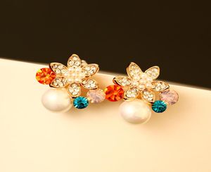 Muy hermosa moda diseñador de lujo colorido flor de cristal diamante circón perlas pendientes súper brillantes para mujer silve3236780