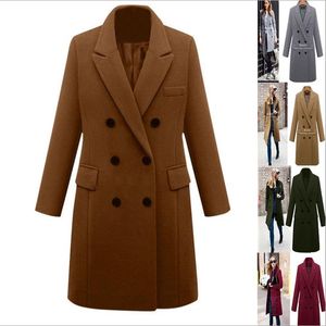 Women's Wool Blends 2023 European and American Fashion in Autumn Winter Long Plus Size Woolen Coat Double-Breasted Coat.