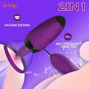 Schönheitsartikel Licklip 2in1 Vakuum-Saugen Vibrator Clitoris Stimulationszunge S G-Punkt-Bullet Nippel Sauger Massage sexy Spielzeuge