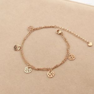 Anklets Martick Sweet Woman Summer Jewelry Five Saturna Flower Rose Gold Color for Waterproof Ank46