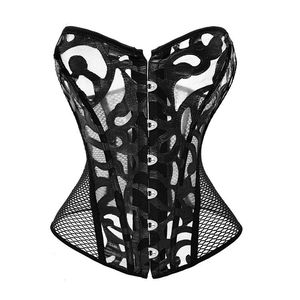 Bustiers & Corsets XS 6XL Corset Black Hollow Printed Mesh Sexy Steel Women Body Shaping Cloth