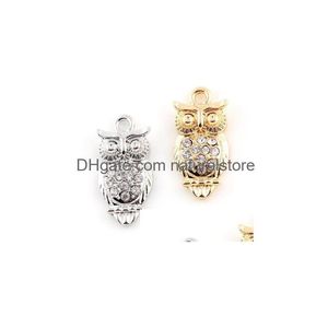 Charms 20st/Lot 12x25mm Golden Sier Color Animal Owl Hang Pendant Fit For DIY Floating Dangle Locket Jewelys Drop Leverans smycken DHCDM