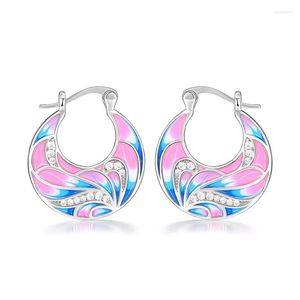 Hoop Earrings Huitan Creative Design Enamel Handmade For Women Inlaid Shiny CZ Colorful Painted Ly Statement Jewelry