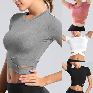 Aktiva skjortor Yoga Sports Crop Top Women For Fitness Wear Gym Clothing Shirt Running Workout Sport T-Shirts