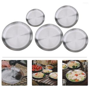 Plates 5pcs Stainless Steel Picnic Fruit Serving Dish Outdoor Camping Plate Dessert Salad