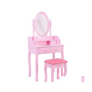 Schlafzimmerm￶bel US Stock Pink Waschtisch Make -up -Schminktisch mit ovalem Spiegel und DERS f￼r M￤dchen Schreibtischsets Drop Lieferung Hausgarten Dhusp