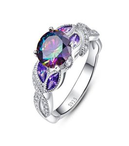 Rainbow Topaz 925 Srebrny pierścień Sapphire Sapphire Pierścienie zaręczynowe z przezroczystym CZ dla kobiet Kobietowe oryginalne biżuterię3325233