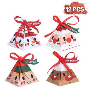 Christmas Decorations 12pcs Gift Boxes Ribbon Triangle Party Xmas Paper Favour Candy Sweets