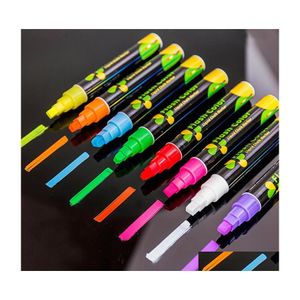 Highlighters 8Pcs/ Set Liquid Chalk Marker 10Mm Flash Colour Pens For Led Writing Board Window Glass Graffiti Painting Drop Delivery Dhwxr