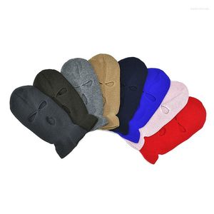 Beretti Nuova moda maschera da sci Knitting Face Cover inverno pieno per sport all'aperto a tre buche balaclava Cappello a maglia