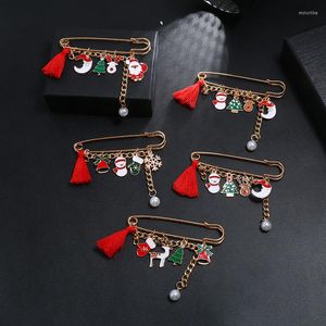 Broşes Moda Vintage Noel Emaye Pin Santa Elk Snowman Bells Fringe Broş Rozeti Yıllar Çocuklar İçin Mücevher Hediyeleri