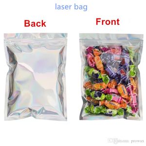 Holografisk laserfärg Flera storlekar Återställbara luktsäkra påsar Foil Pouch Bag Pack Package For Party Favor Food Storage Packaging Bag