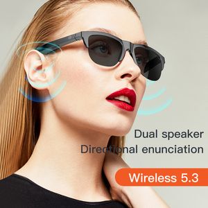 ワイヤレスBluetoothスマートグラスオープンイヤーテクノロジーサンアイウェアタッチセンサーハンズフリーボイスオーディオリモート偏光レンズ防水サングラス付きサングラス