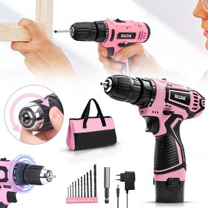 Electric Drill 14 Piece Pink Cordless 12V Lithiumion Driver Set House Repairing Tool med 12 tums förvaringspåse Hemunderhållssats 230106